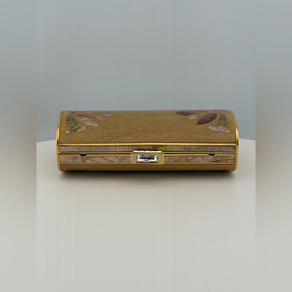 JUDITH LEIBER UNIQUE TINY MINI WOOD ABALONE SHELL PURSE MINAUDIERE BAG COUTURE - Picture 7 of 12